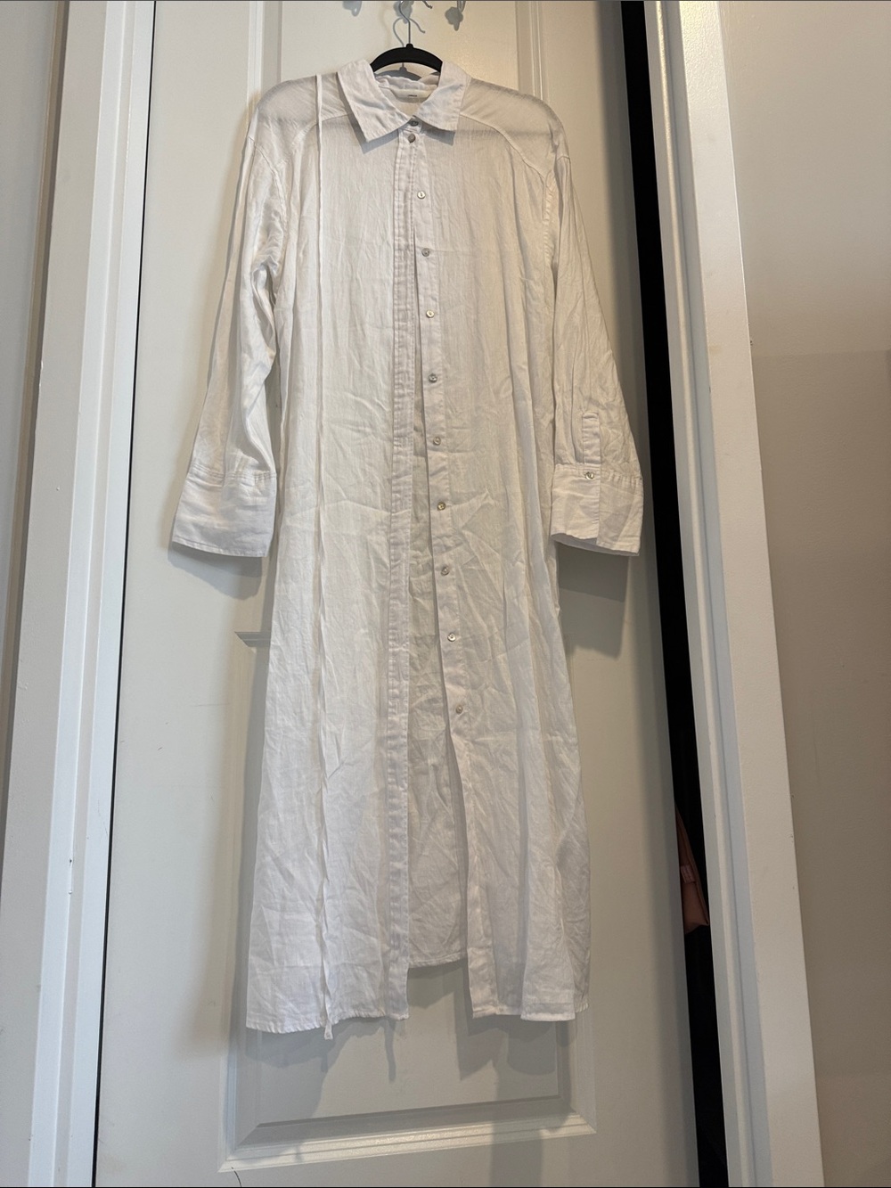Linen White Long Button-Up Shirt Dress